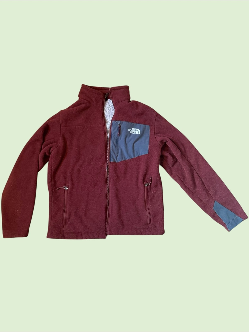 The North Face Burgundy Fleece Jacket with Gray Chest Pocket